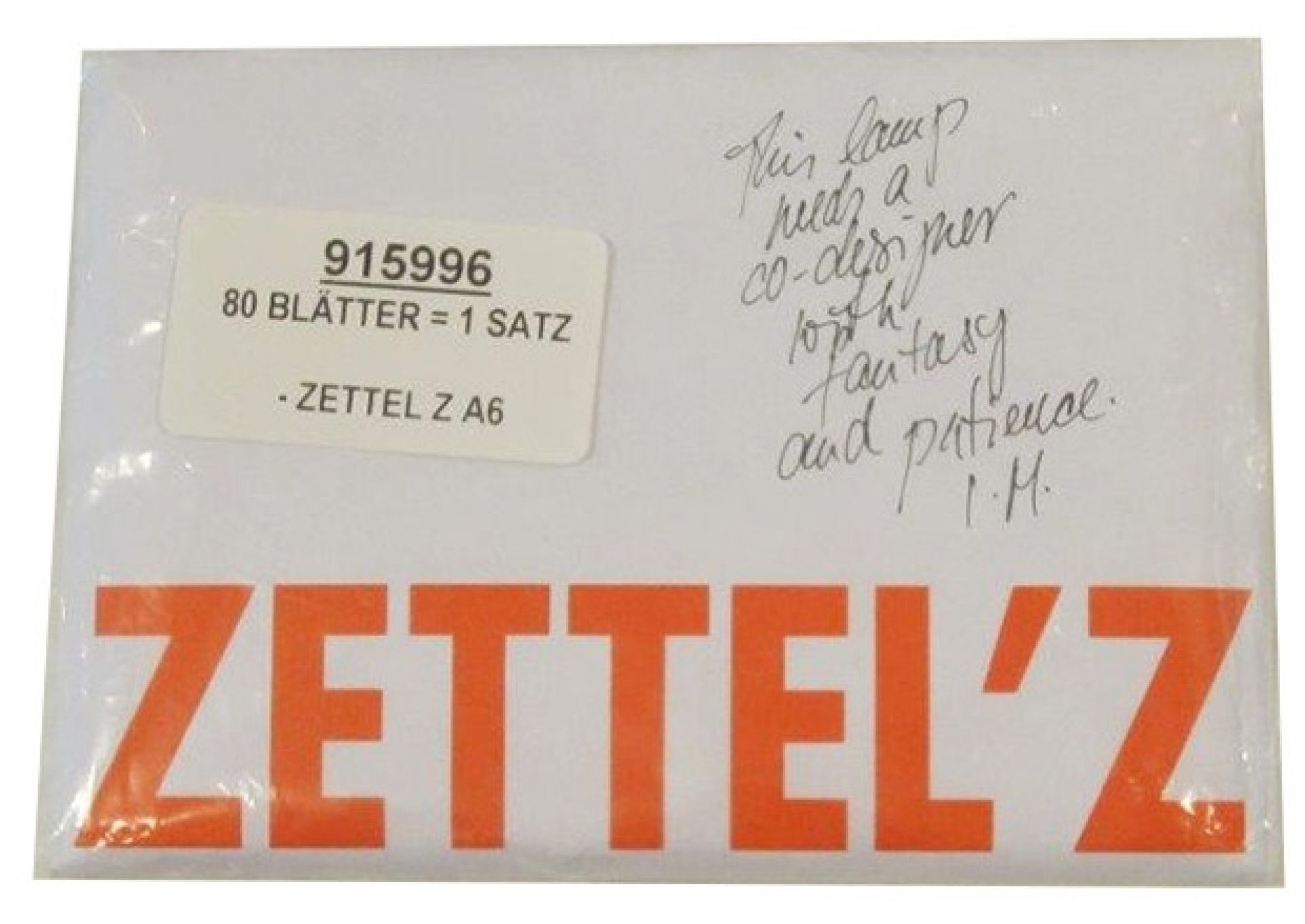 Zettelsatz für Ingo Maurer Zettel'z Leuchte, bedruckt und unbedruckt, 80 Blatt A6, Detailansicht.