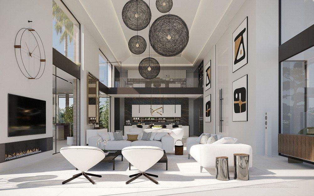 Delmori Clock Wanduhr: Moderne Wanduhr in Schwarz und Wenge im stilvollen Wohnzimmer.