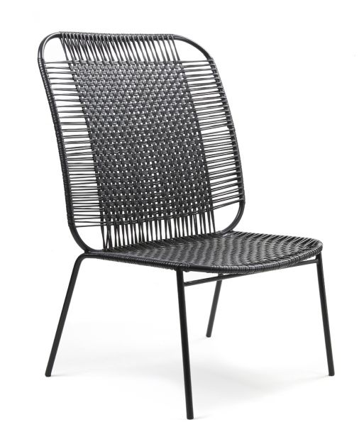Schwarzer Cielo Lounge Chair, hoch, für den Außenbereich. Moderner Gartensessel mit geflochtener Sitzfläche.