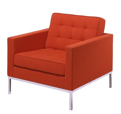 Florence RELAX Sessel von Knoll International, orangefarbener Stoffbezug, Chromgestell, moderner Design Sessel.