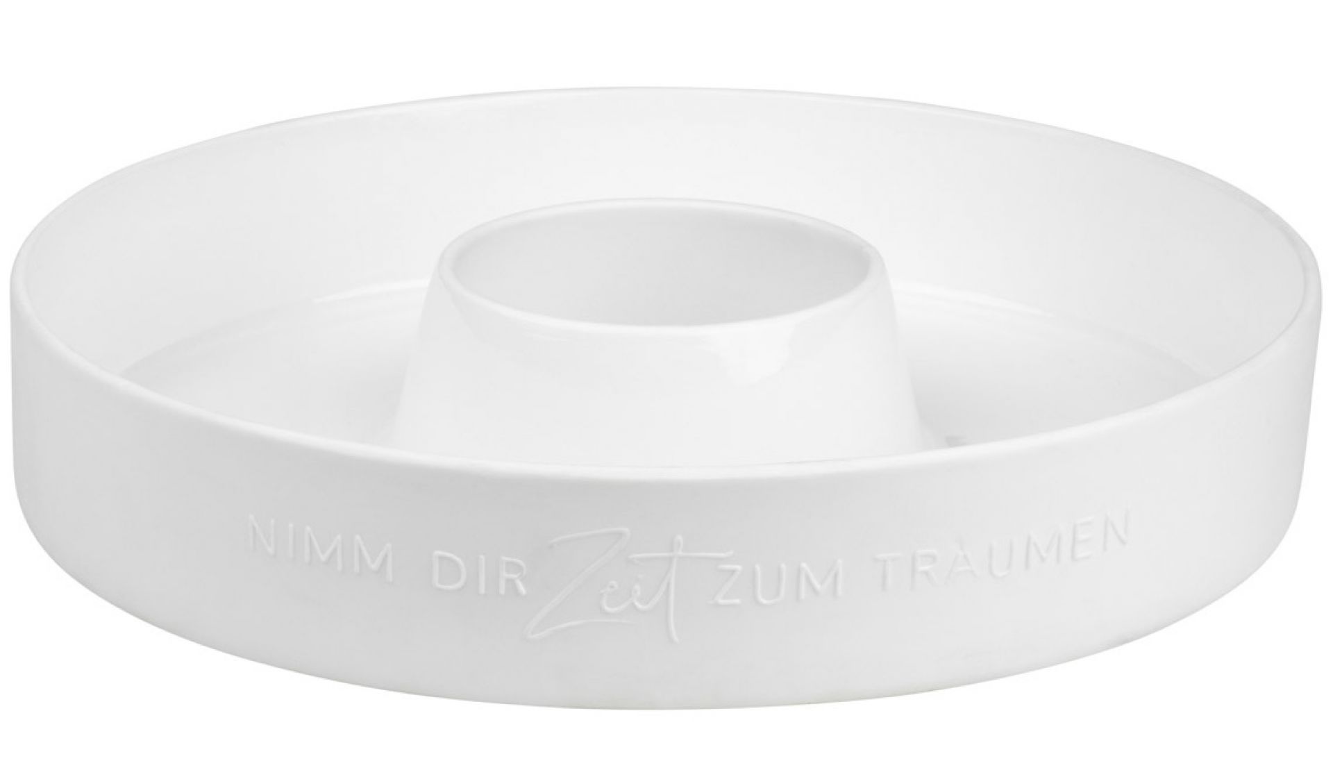 Weiße Porzellanschale "Nimm Dir Zeit zum Träumen" von Räder, ideal als Dekoschale oder für Adventsgestecke.