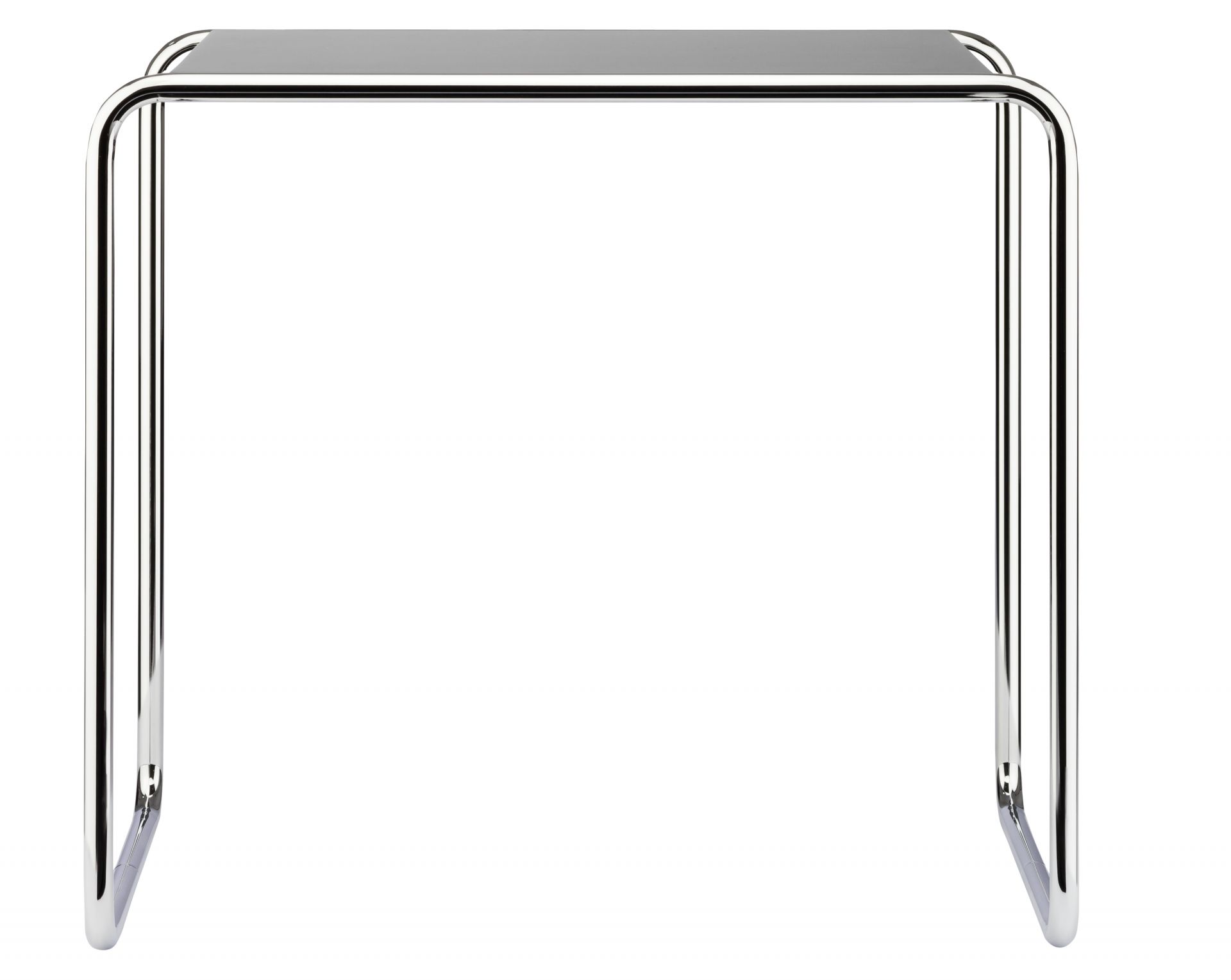 B 9 d Thonet Beistelltisch mit verchromtem Stahlrohrgestell und grauer Tischplatte. Designklassiker für Wohnzimmer.
