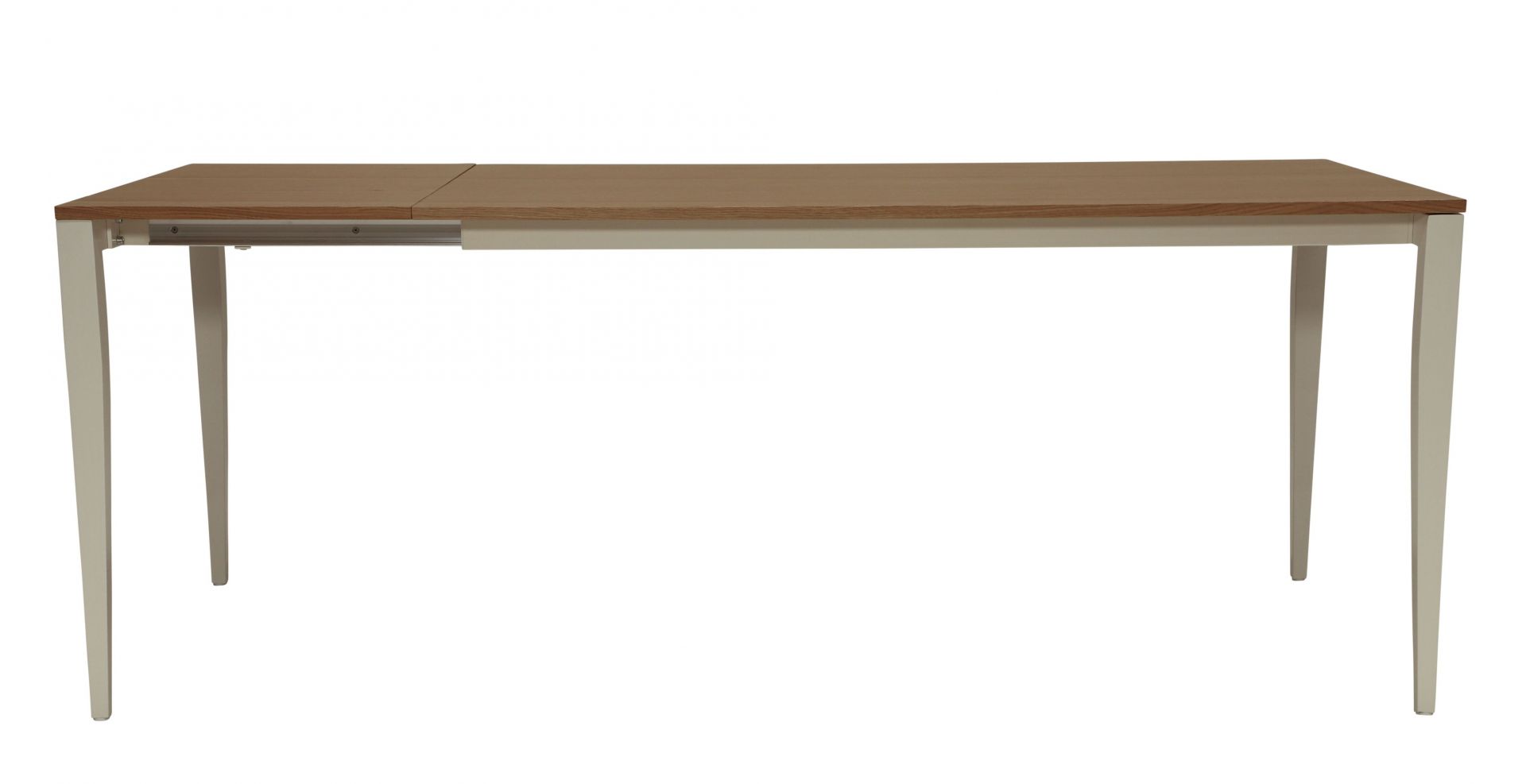 Jupiter Ausziehtisch von Jan Kurtz mit Holzplatte und Metallgestell, teilweise ausgezogen. Moderner Esstisch.