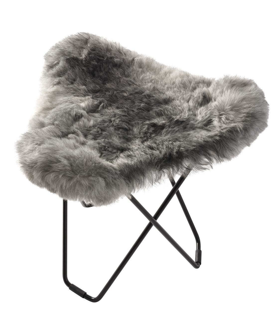 Iceland Flying Goose Schaffellhocker Cuero Schwarz / Shorn grau