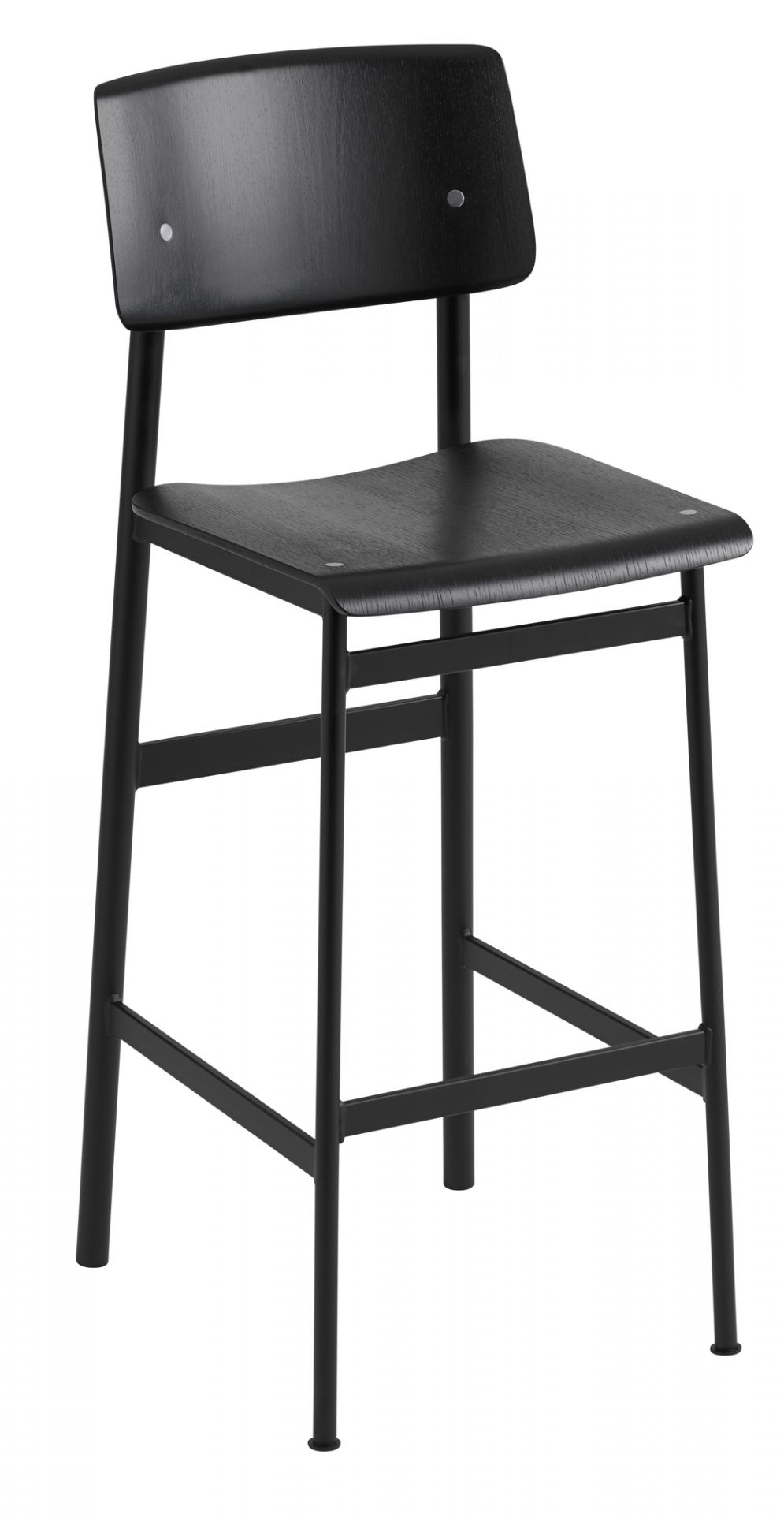 Schwarzer Loft Counter Stool Barhocker von Muuto, H 75 cm, aus Holz und Metall.