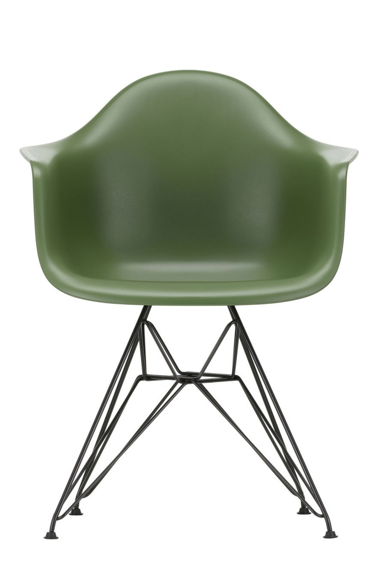 Eames Plastic Arm Chair DAR Stuhl in Kieselstein mit schwarzem Eiffelturm-Gestell. Designklassiker.