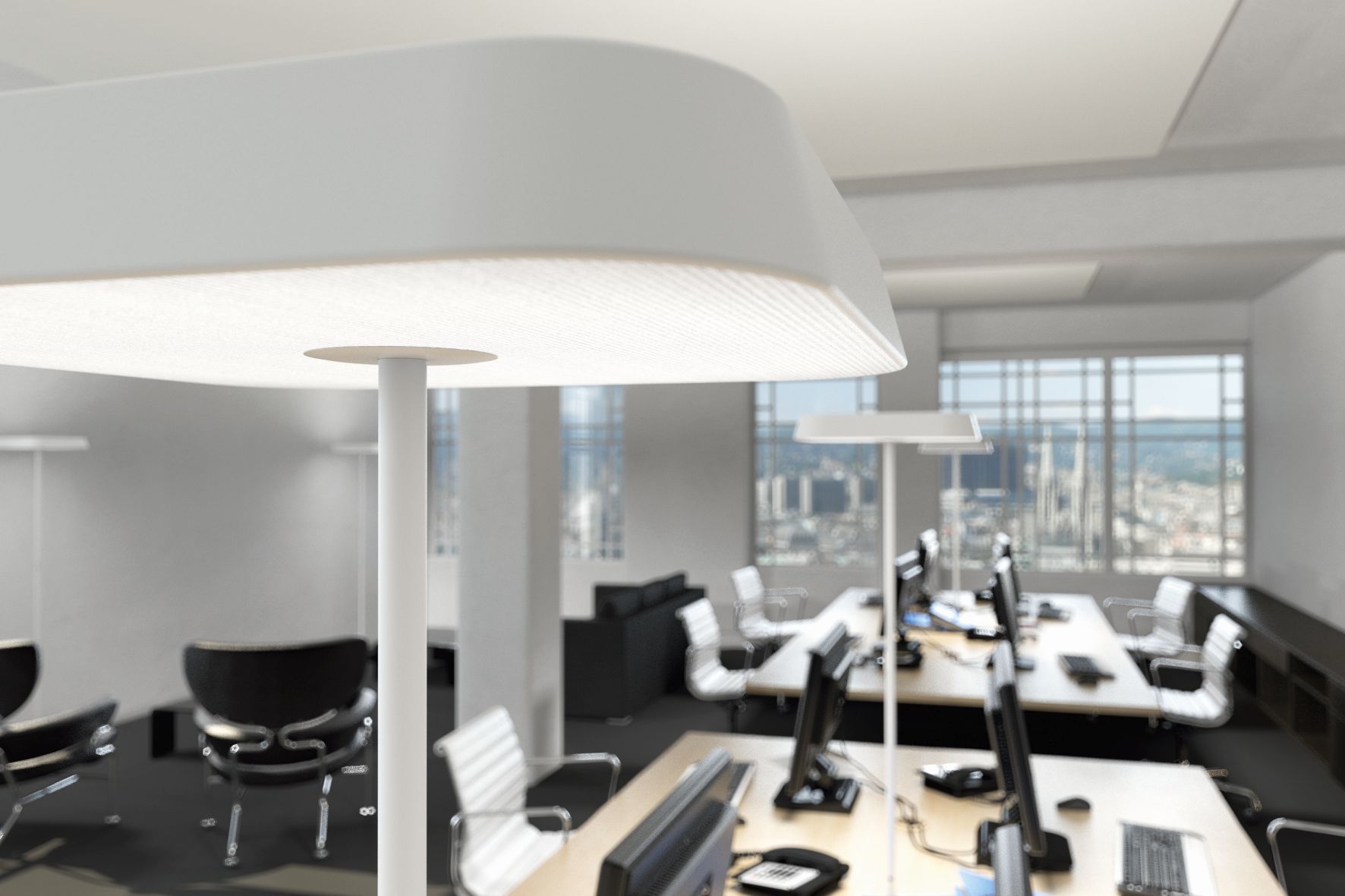 Koi-Q Tischleuchte für USM Haller, schwarze Büroleuchte mit warmweißem Licht (4000K).