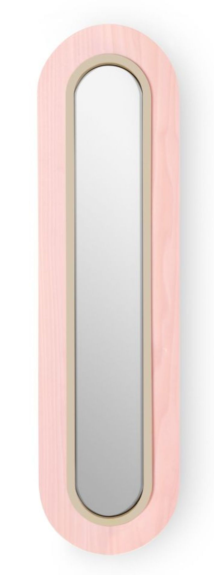 Lens LED Wandleuchte von LZF Lamps: Ovaler Metallring in Elfenbeinweiß und Hellrosa.