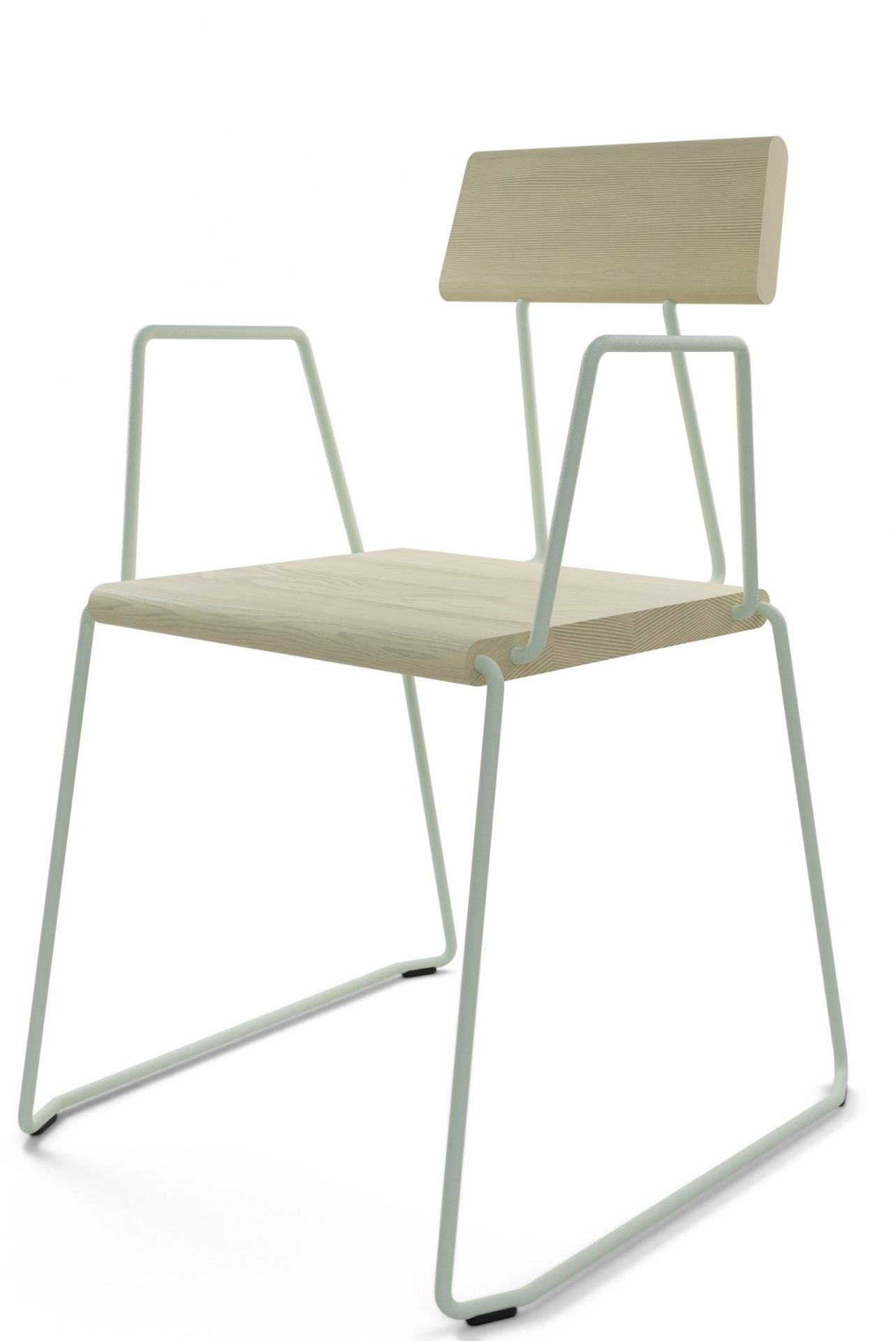 Weißer D:006 Stuhl mit Armlehnen von Fuchs & Habicht, modernes Design, Holz und Metall.