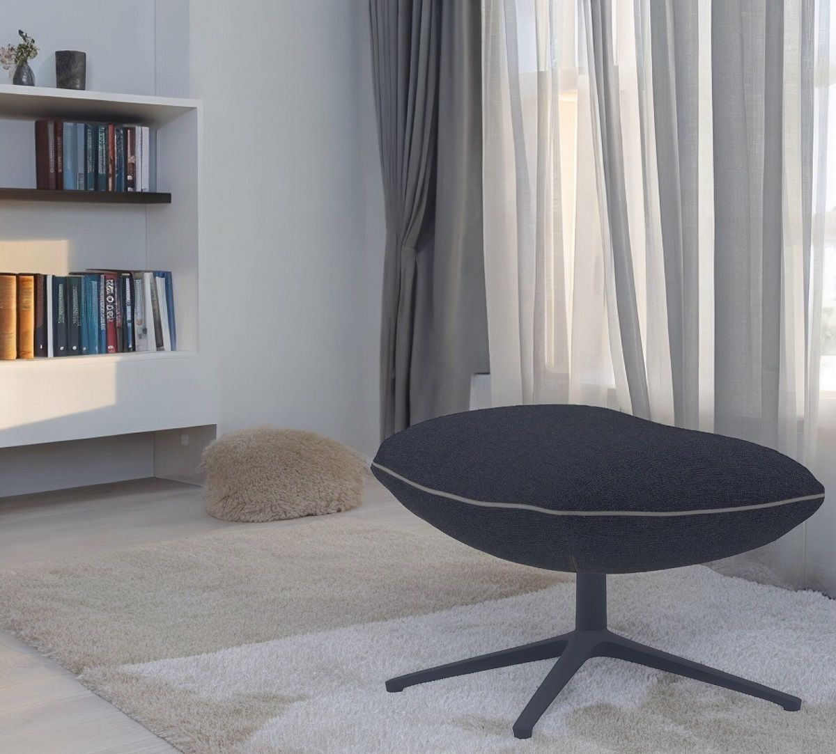 Jalis Lounge Hocker mit 4-Fuß Gestell in Grau, modernes Design für Wohnzimmer.