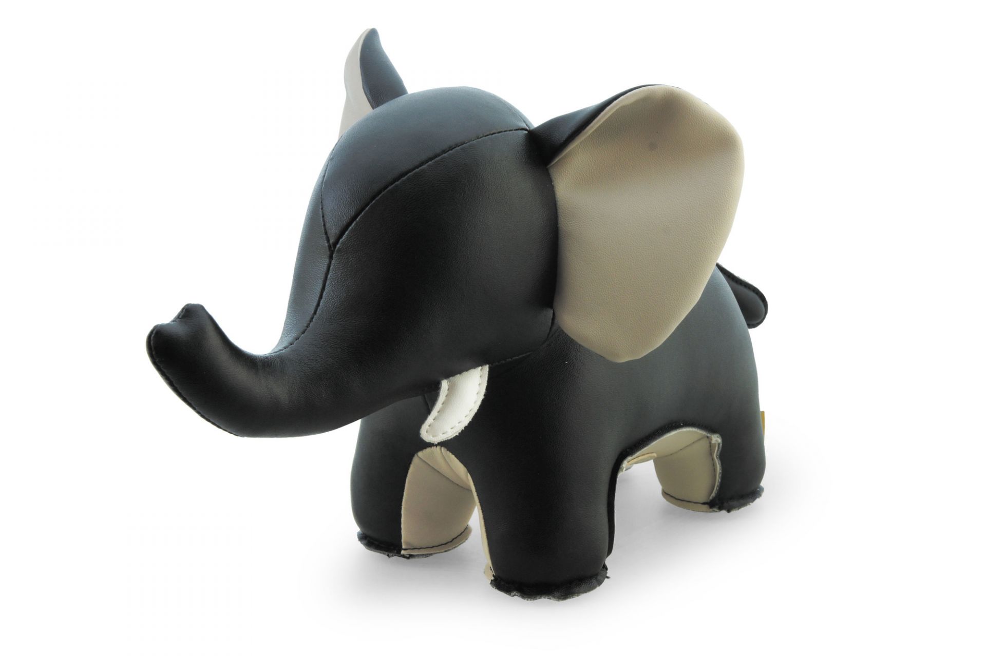 Schwarze Elefanten-Buchstütze "Abby II" von Züny aus Kunstleder, ideal für Kinderzimmer und Bücherregale.