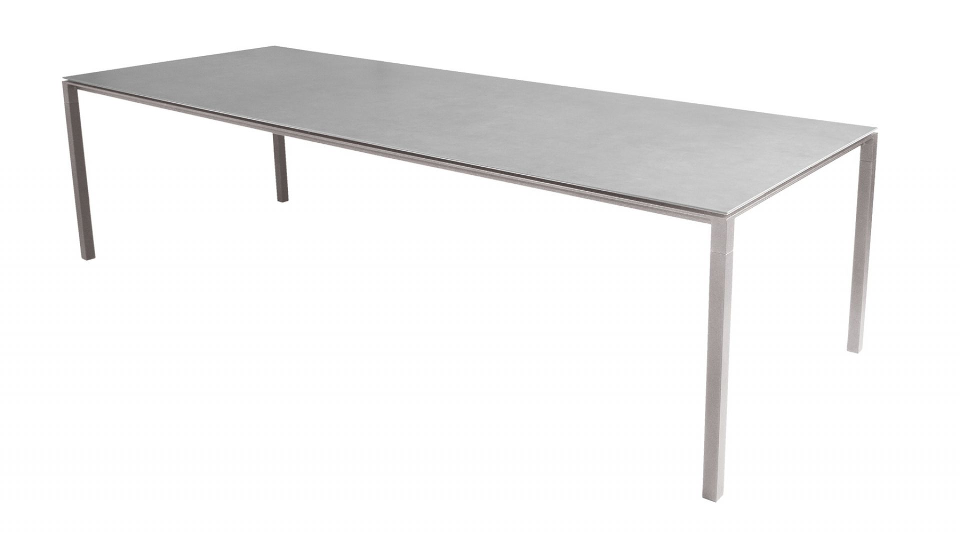 Pure Outdoor Esstisch von Cane-Line, groß, betongrau, modernes Design für Garten und Terrasse.