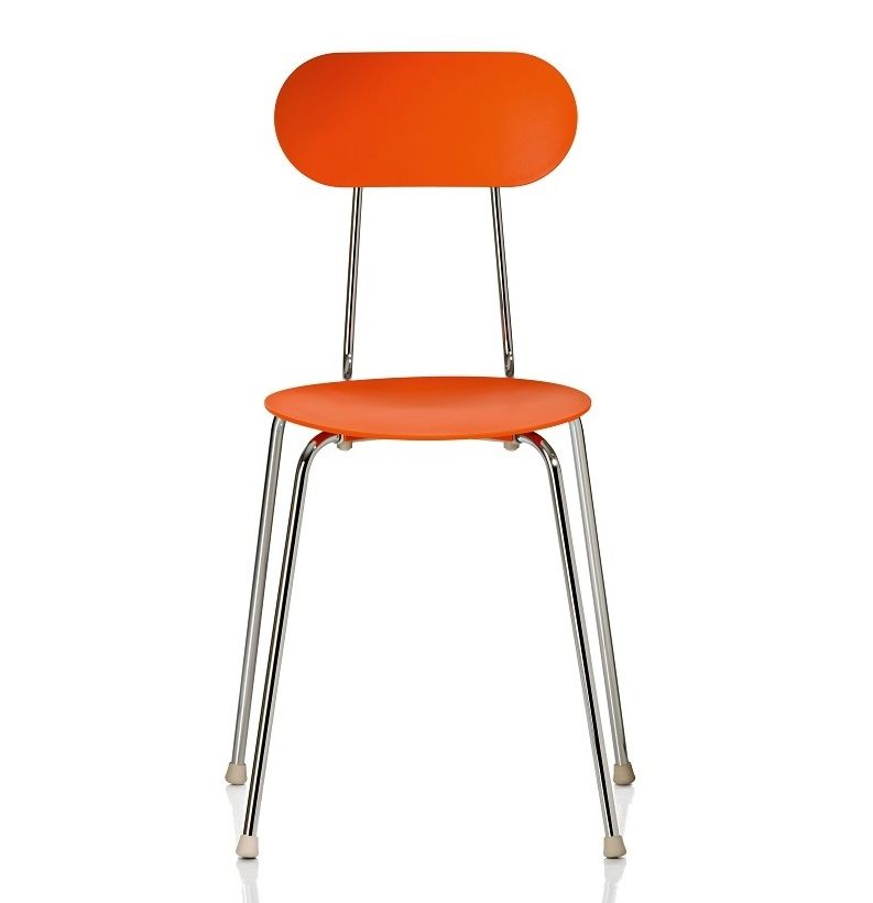 Oranger Mariolina Stuhl von Magis, stapelbarer Designstuhl mit Chromgestell für Esszimmer und Küche.