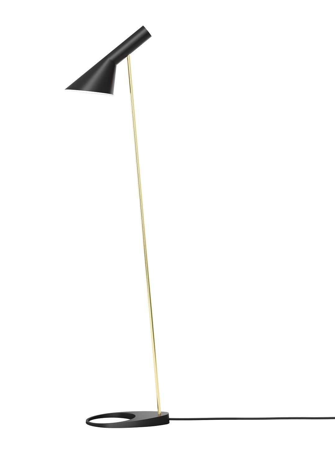 AJ Floor Stehleuchte von Louis Poulsen in Messing und Schwarz, modernes Design für Wohnzimmer.