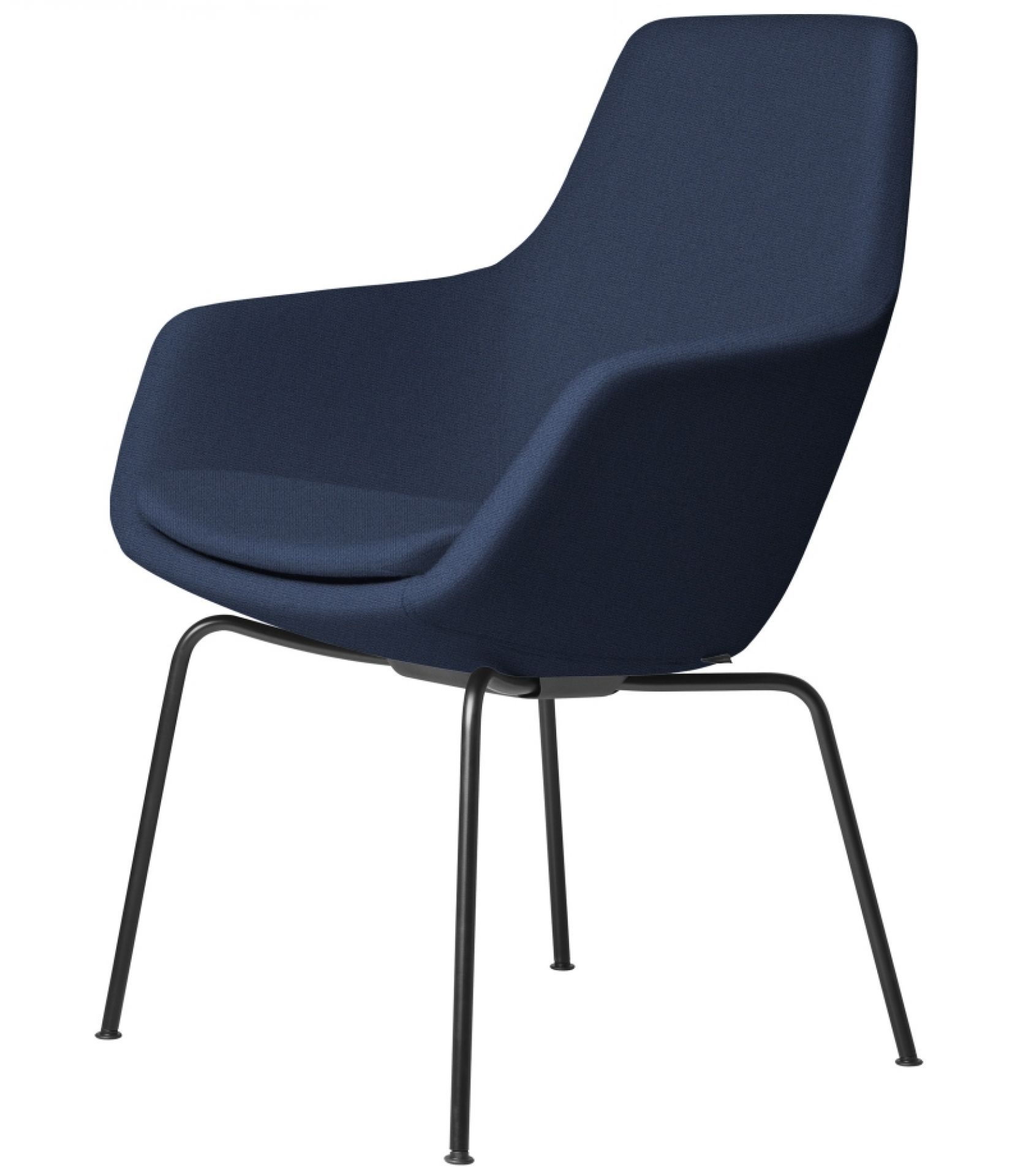Blauer Little Giraffe Stuhl von Fritz Hansen mit abnehmbarem Bezug und schwarzem Metallgestell.