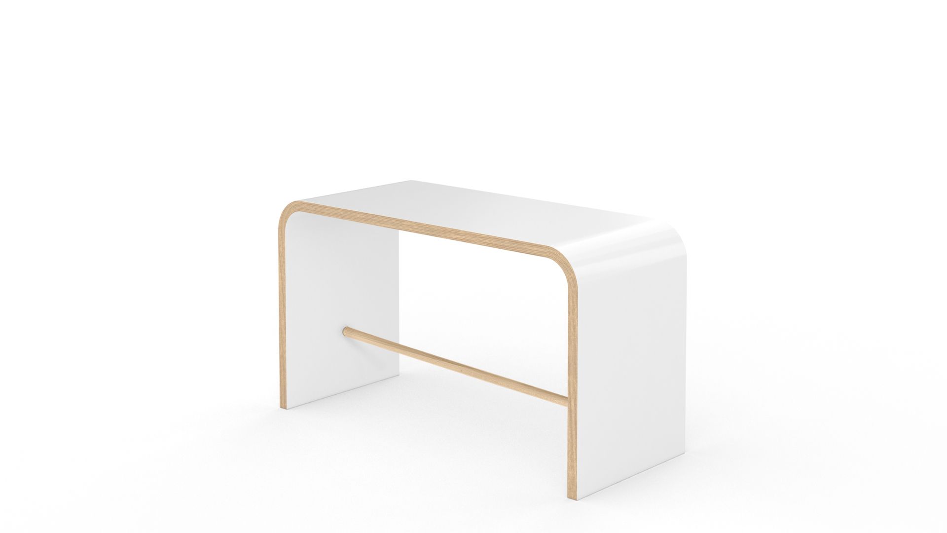 Weißer Tojo Hocker aus Holz, minimalistisches Design für Wohnzimmer und Kinderzimmer.