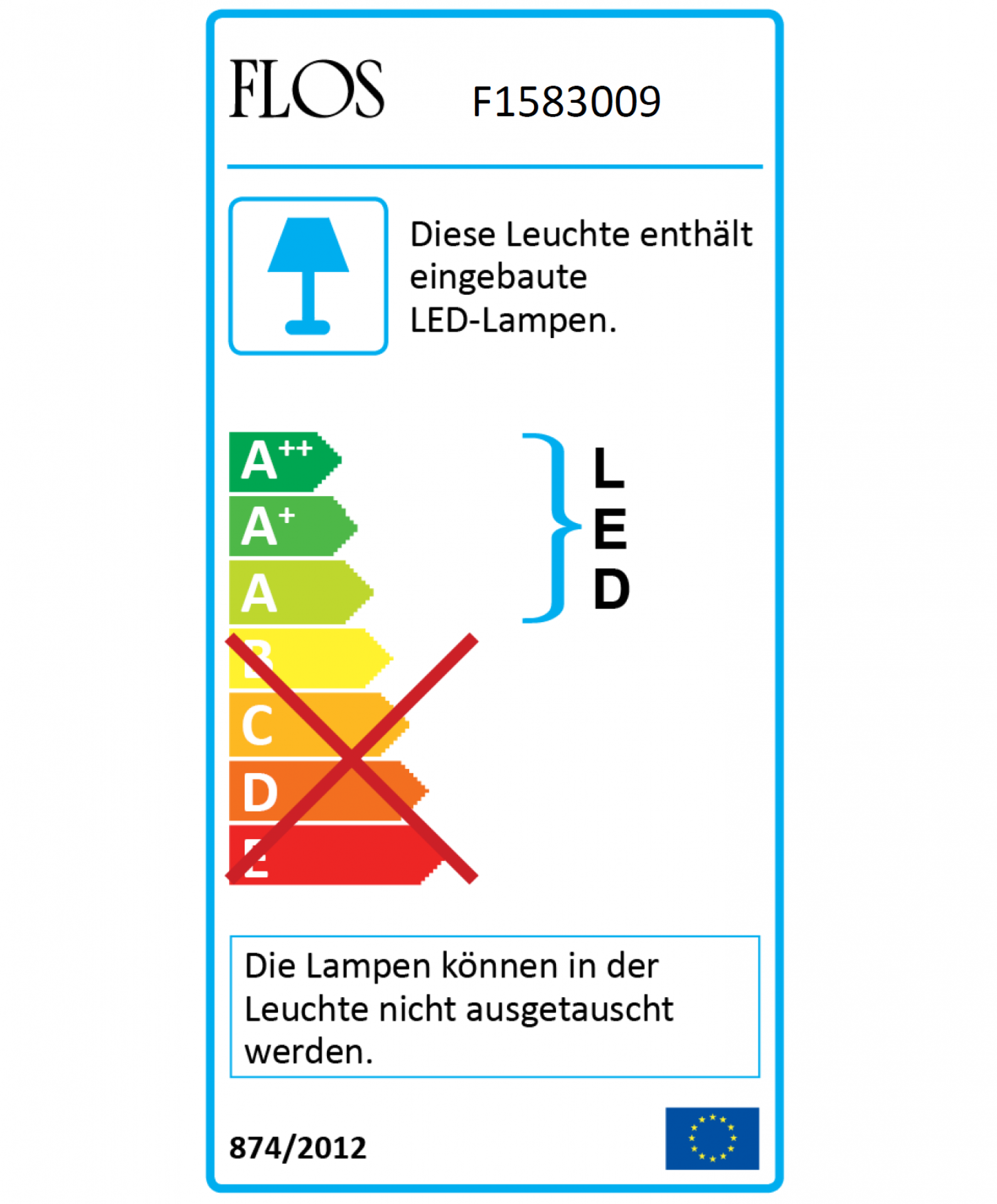 Energielabel der Flos Clessidra Wandleuchte: LED, A++ bis E, nicht austauschbare Lampen.