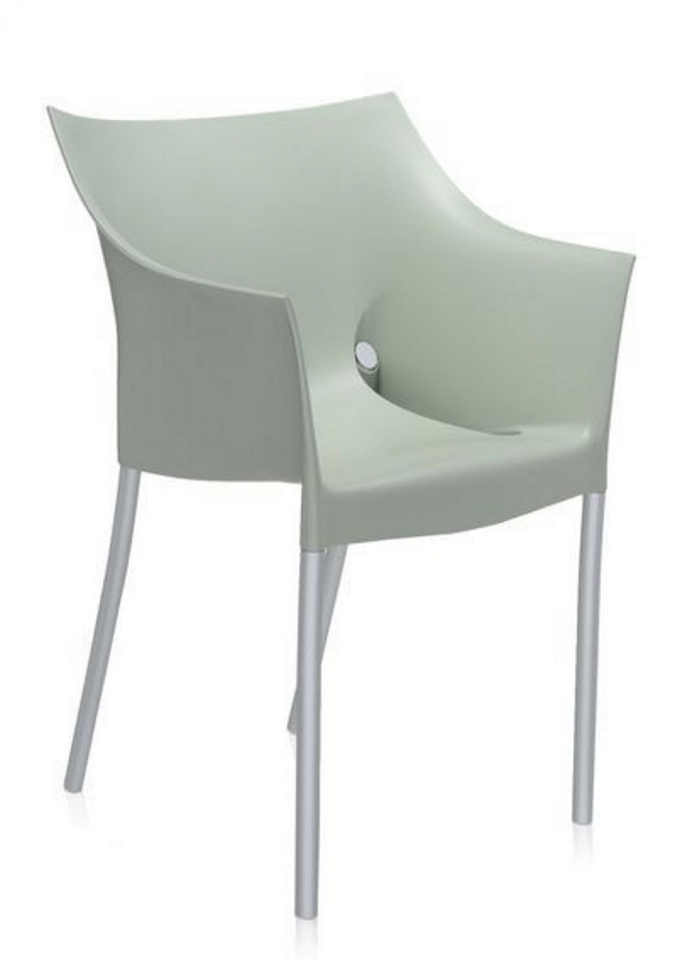 Wachsweisser Dr. No Stuhl von Kartell mit Armlehnen und silberfarbenen Beinen. Designstuhl für Wohnzimmer und Büro.