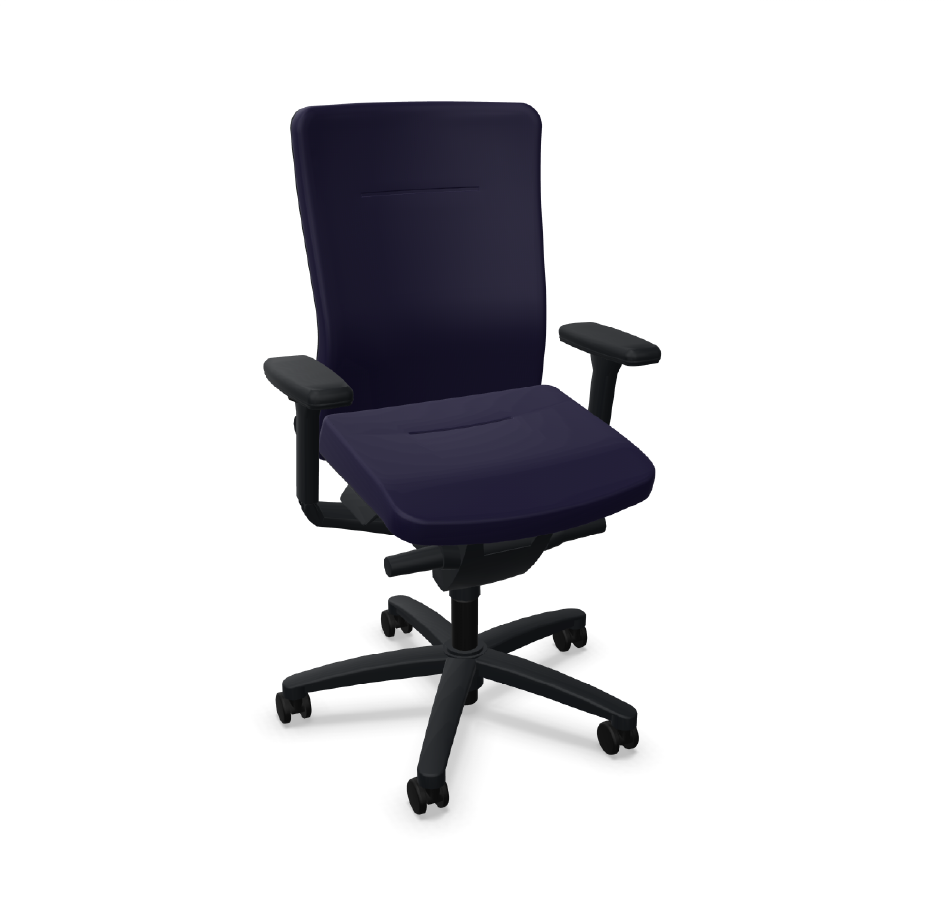Lamiga Drehstuhl von König+Neurath, ergonomischer Bürostuhl in Dunkelblau mit schwarzen Armlehnen und Rollen.