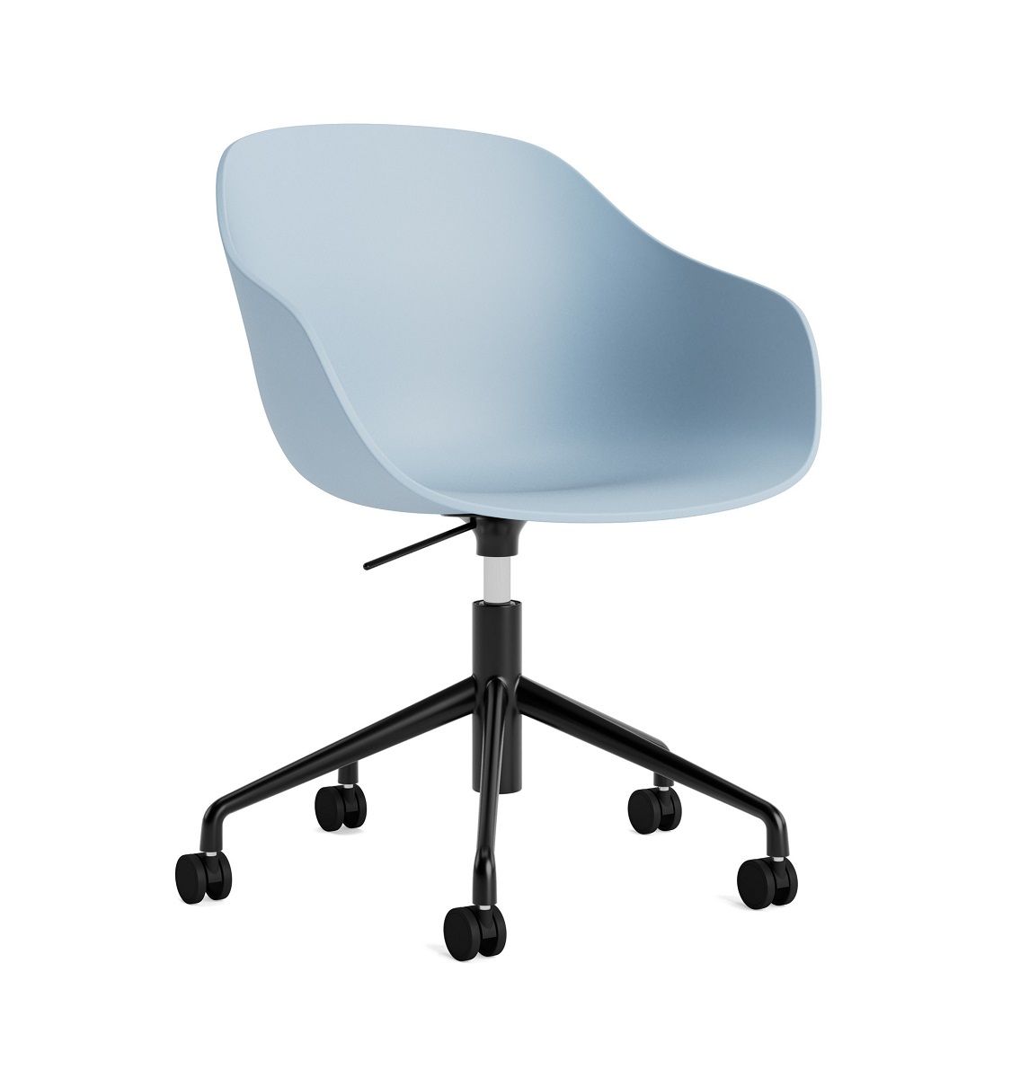 Heller blauer About a Chair AAC 252 Stuhl von Hay mit schwarzem Rollfuß.