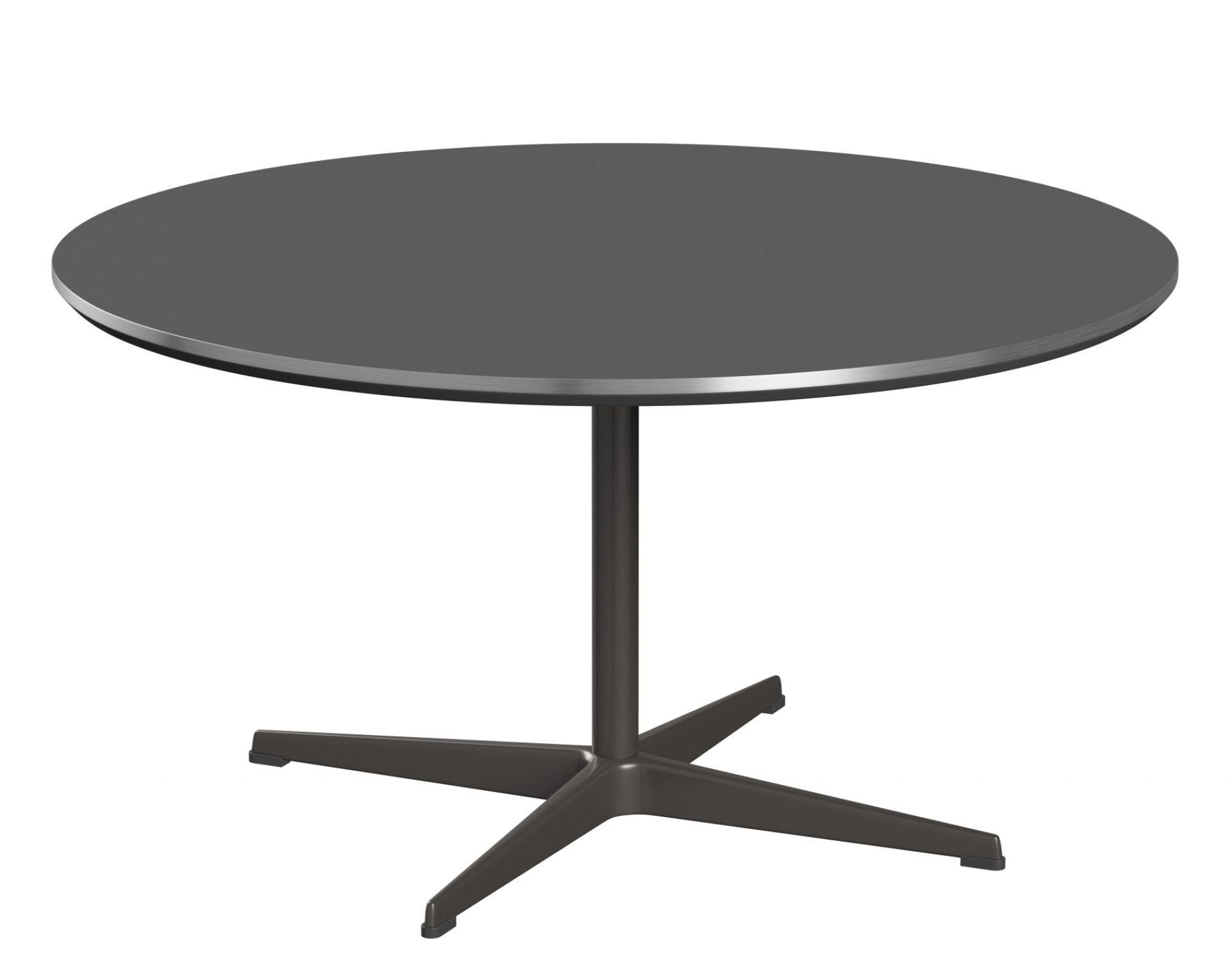 Runder Couchtisch von Fritz Hansen in Grau mit zentralem Fuß und vier Füßen.