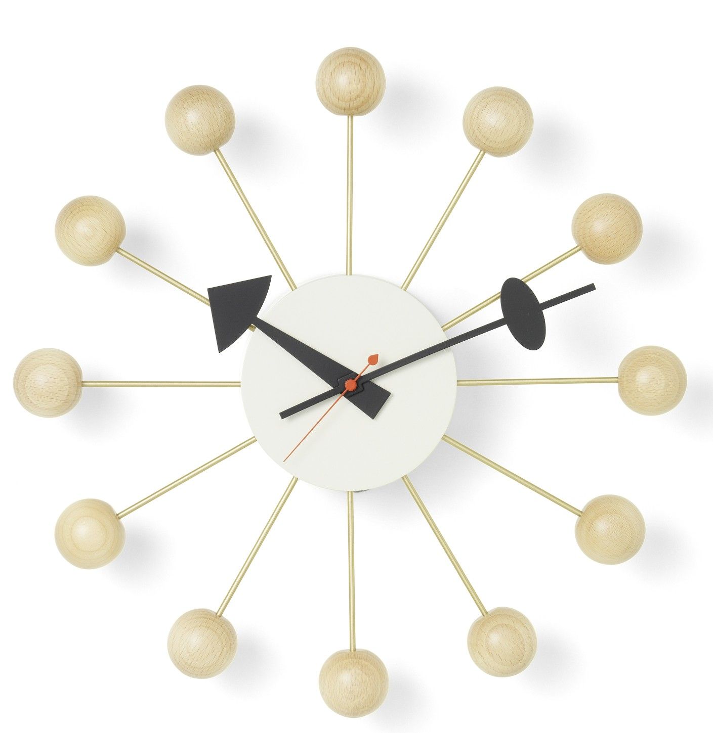 Vitra Ball Clock Wanduhr aus Buchenholz, eine moderne und dekorative Uhr für die Wand.