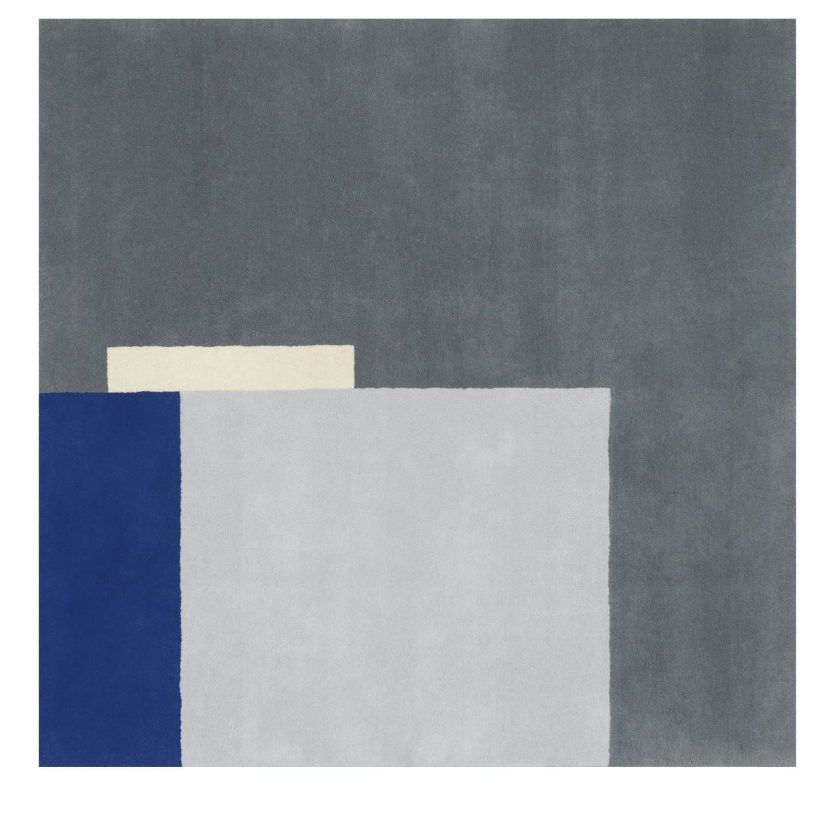 Roquebrune Teppich 300x300cm mit abstraktem Design in Grau, Blau und Beige. Hochwertiger Designteppich.