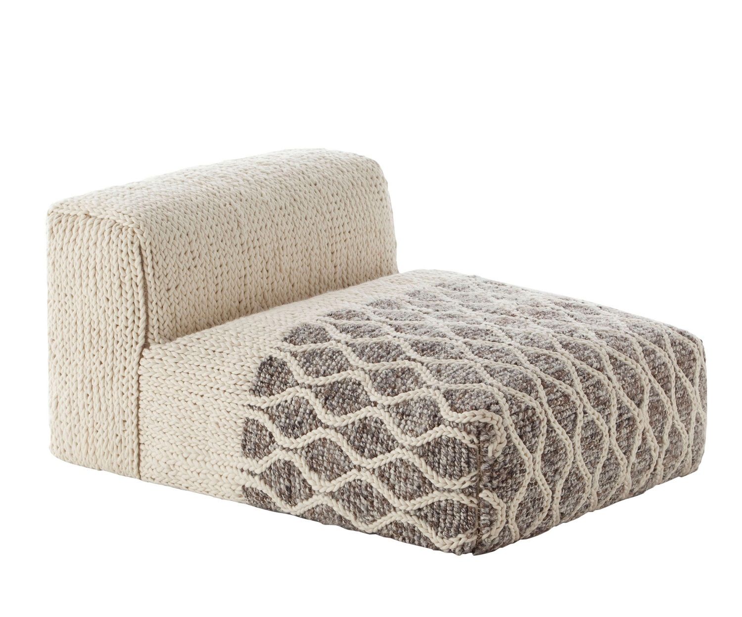 Mangas Space Module Sessel Gan: Strick-Sessel in Beige und Grau mit geometrischem Muster.