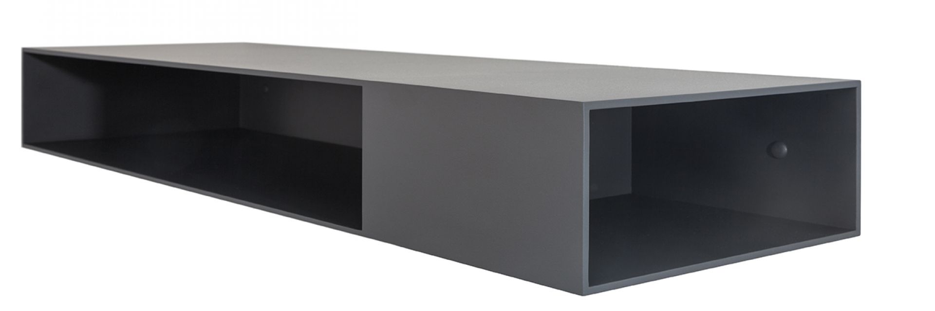 Graue Match Konsole von Schönbuch mit zwei Fächern zur Wandmontage. Modernes Design.