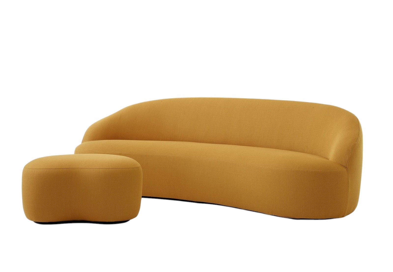 Gelbes Margas LC4 Sofa von AndTradition mit passendem Hocker, modernes Design für Wohnzimmer.