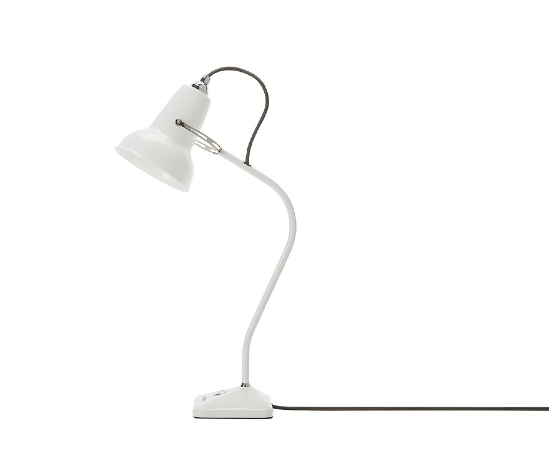 Weiße Anglepoise Original 1227 Mini Tischleuchte aus Keramik, flexible Schreibtischlampe für Büro und Zuhause.