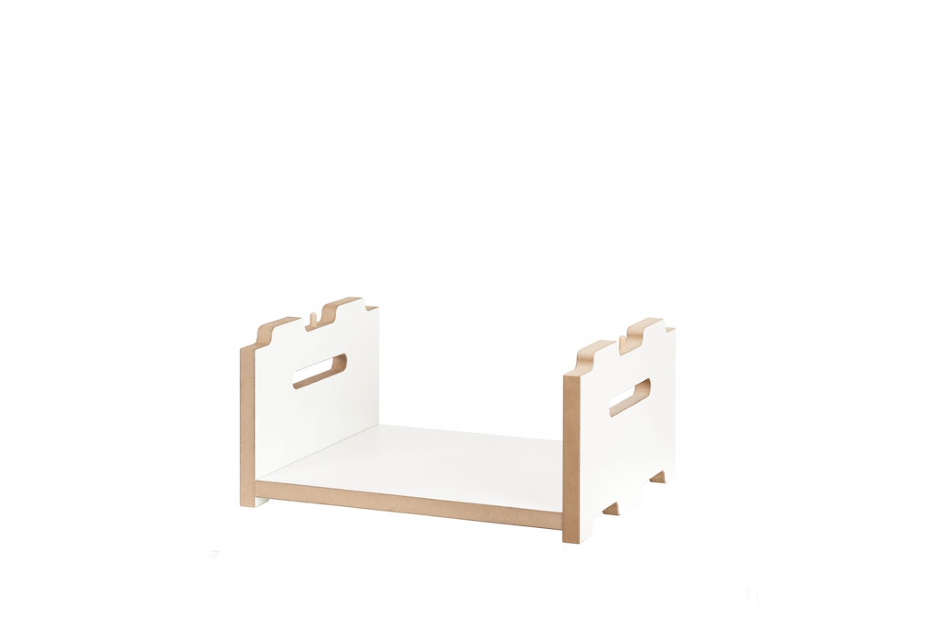 Tojo Halbstark Anbaumodul niedrig, weißes Regal aus Holz, modernes Design für flexible Regalsysteme.