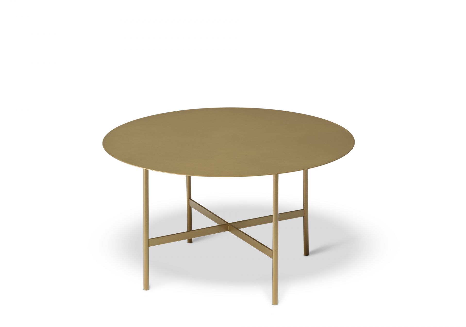 BETA Couchtisch, Beistelltisch, groß, Messing von Müller Möbelfabrikation. Runder Tisch mit Metallgestell.