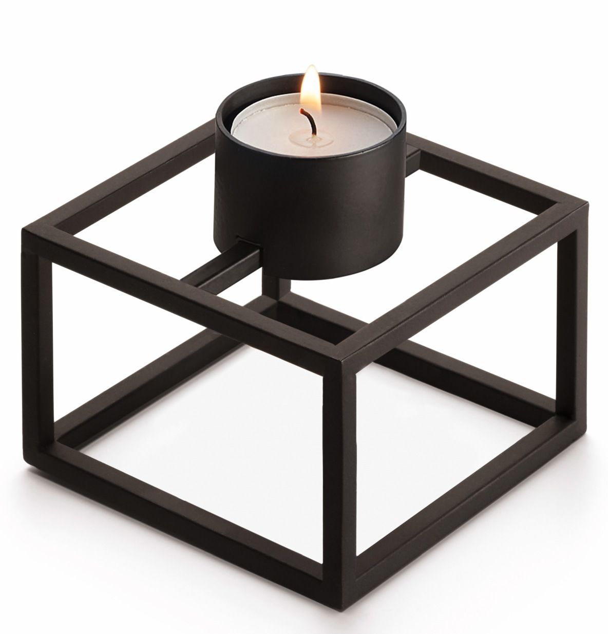 Schwarzes Cubo Stövchen von Philippi mit Teelicht, modernes Design für gemütliche Stunden.