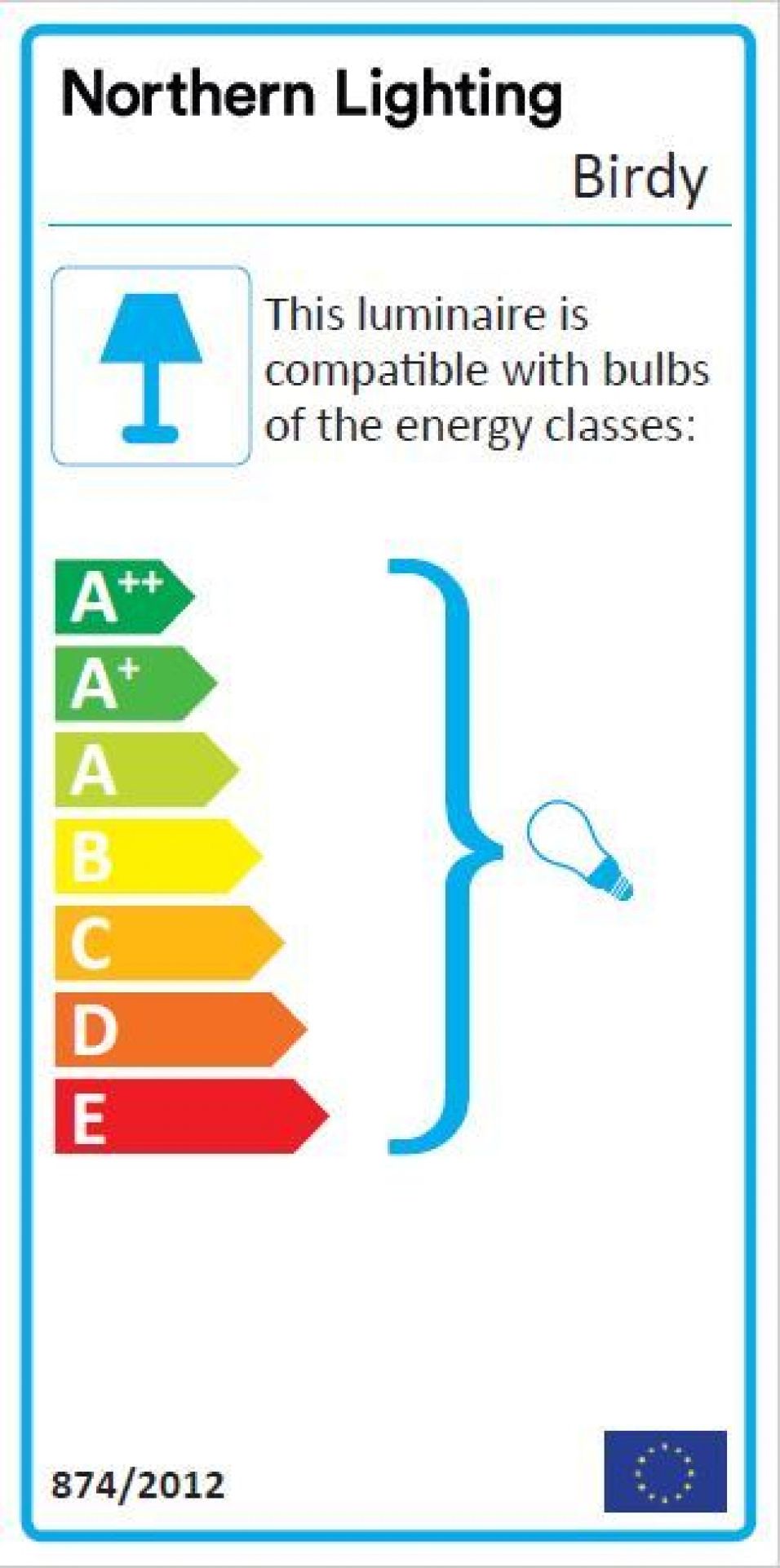 Energieeffizienzlabel für Birdy Wandleuchte: A++ bis E, Northern Lighting.