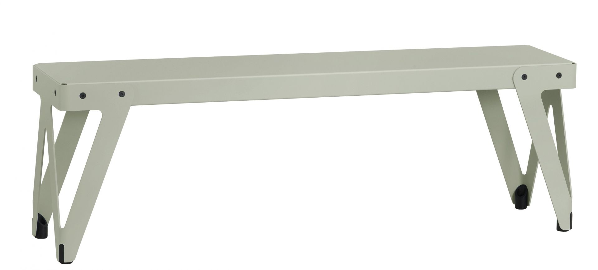 Helle Lloyd Bank für den Innenbereich, moderne Sitzbank mit minimalistischem Design und Metallgestell.