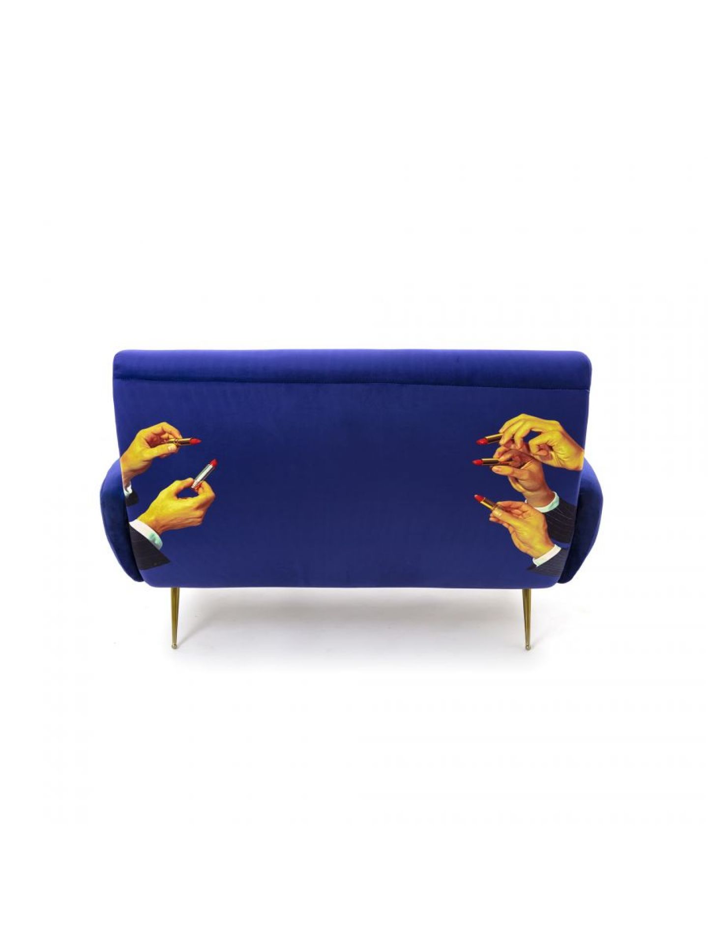Toiletpaper 2-Sitzer-Sofa Lipsticks Seletti in blau mit Händen und Lippenstiften, modernes Design Sofa für Wohnzimmer.
