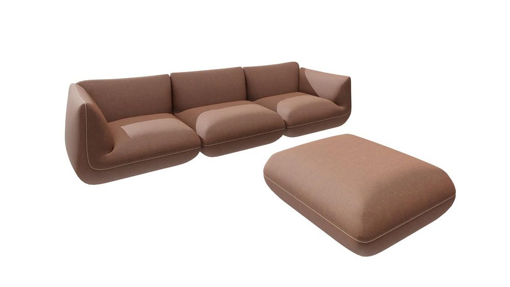 Jalis Sofa in Cord Bernstein mit passendem Hocker, modernes Design für Wohnzimmer.