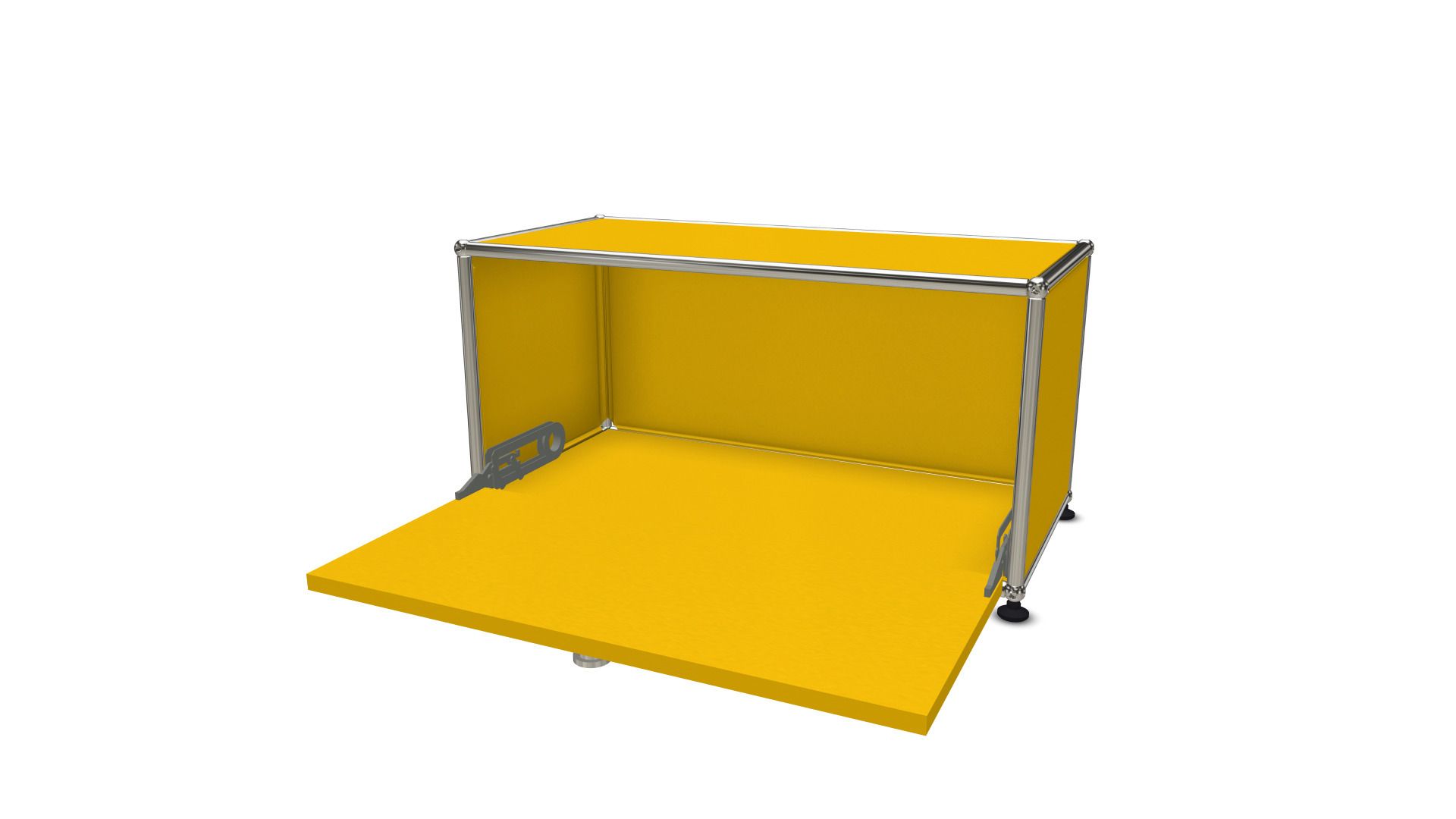 USM Haller Klappe in Gelb als Ersatzteil, geöffnet, für modulare Möbelbausysteme.