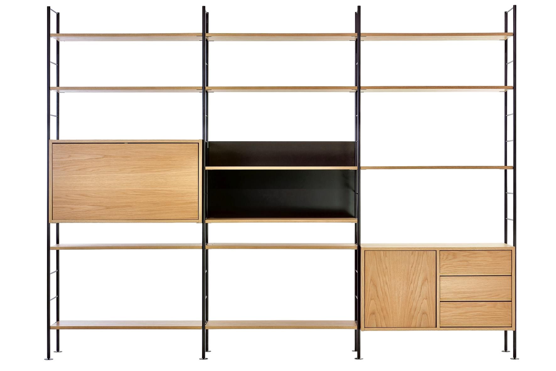 Hirche DHS 10 Regal von Richard Lampert: Modulares Regalsystem aus Holz und Metall, vielseitig konfigurierbar.