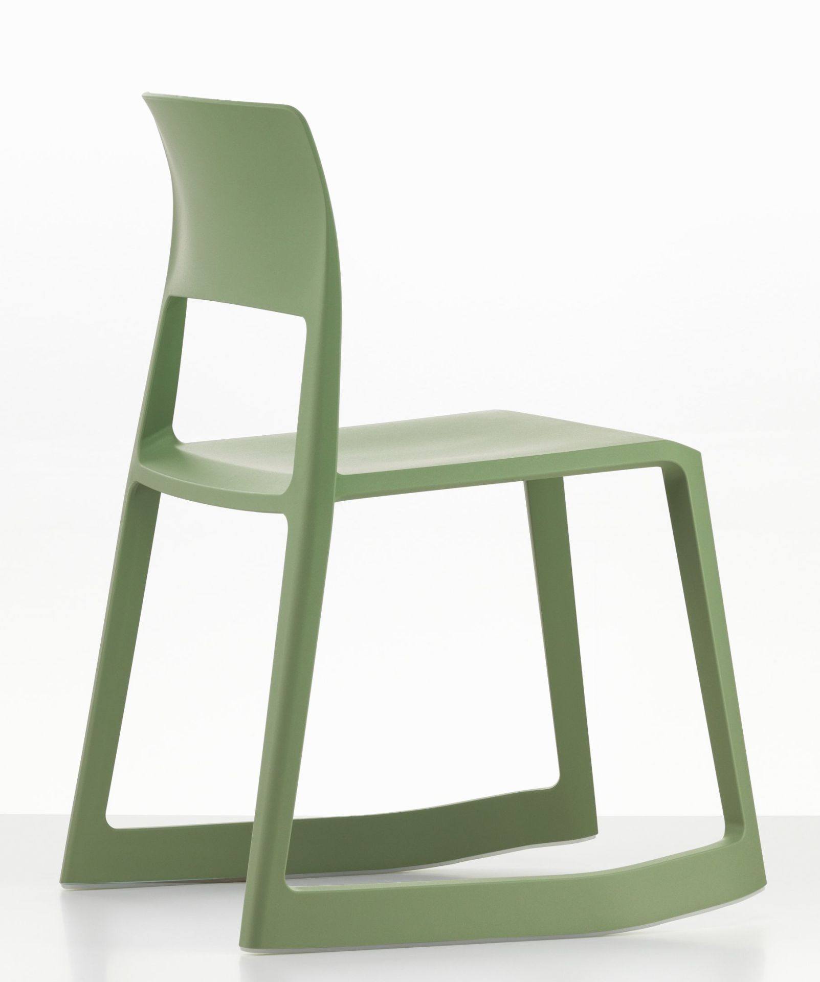 Vitra Tip Ton RE Stuhl in Industriegrün, ergonomischer Kunststoffstuhl für Büro und Wohnbereich, seitliche Ansicht.