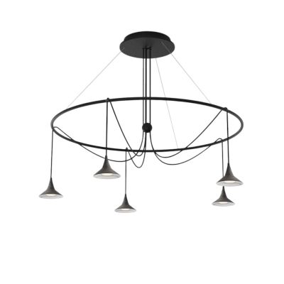 Schwarzer Unterlinden Chandelier Ring Kronleuchter von Artemide mit filigranen Kegel-Lampenschirmen und warmweißem 3000K Licht.