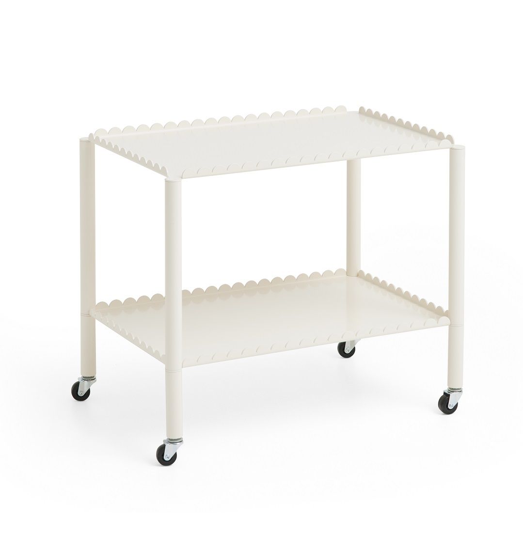 Weißer Arcs Trolley Servierwagen Low von Hay mit zwei Ablageflächen und Rollen. Moderner Beistelltisch.