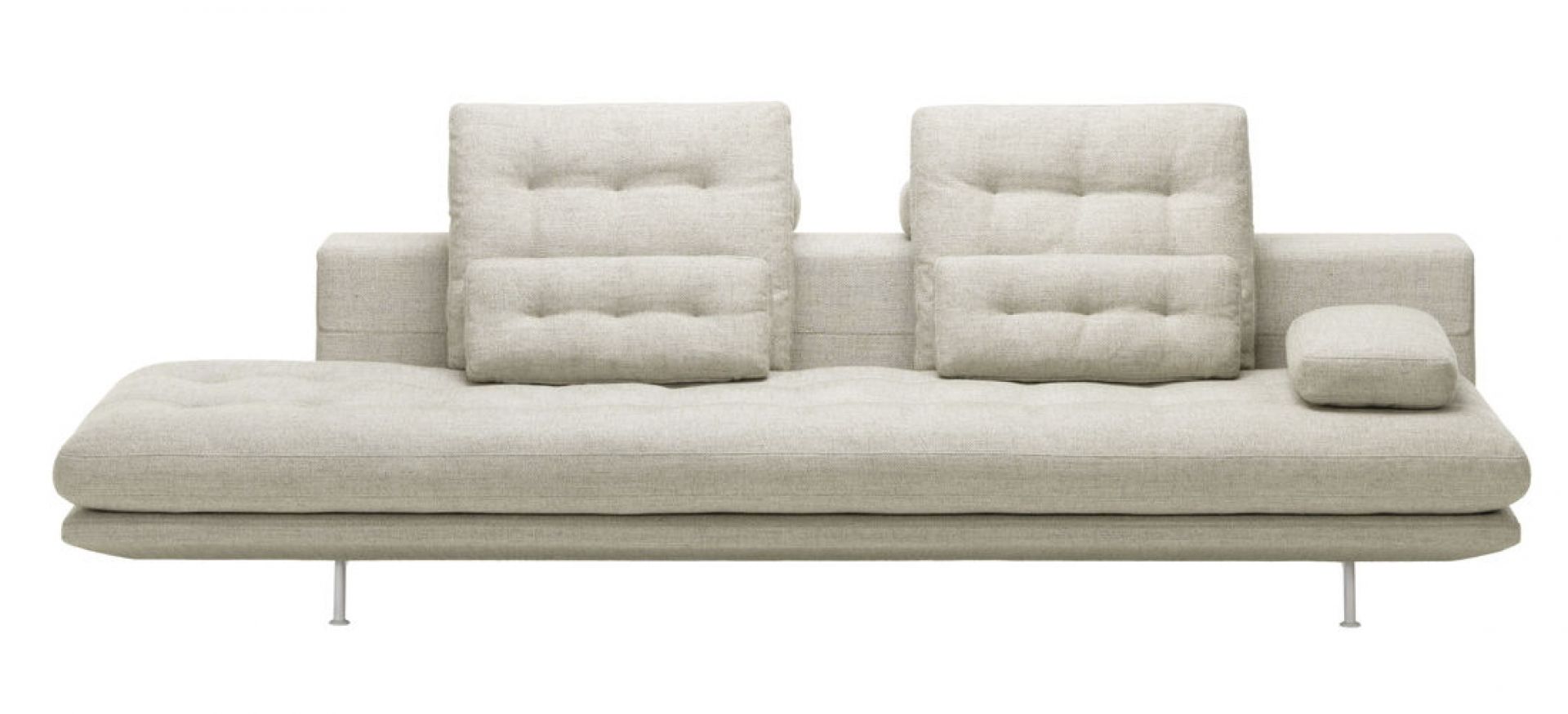 Vitra Grand Sofa, 3,5-Sitzer in Beige: Moderne Wohnzimmer Couch mit Kissen und Metallfüßen.