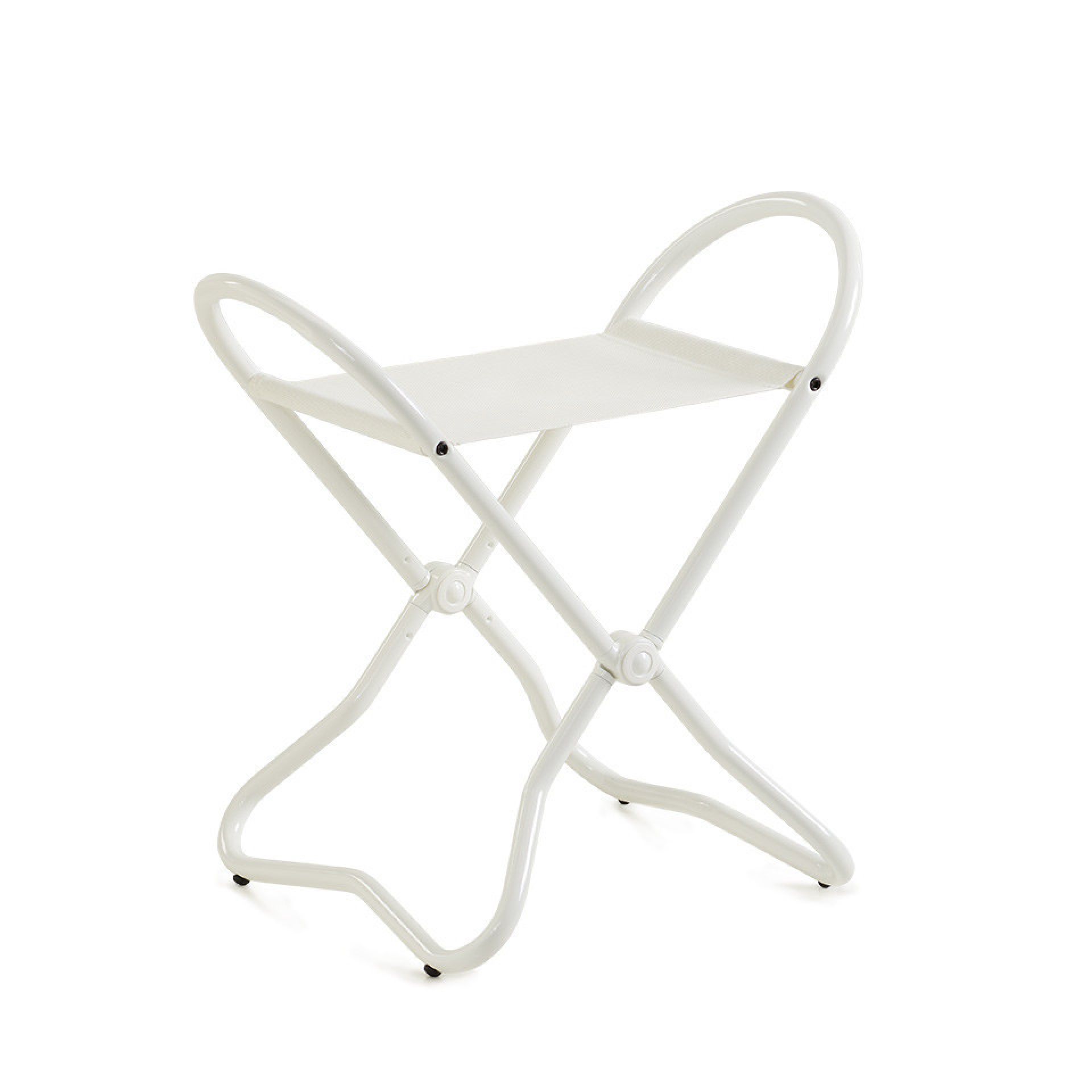 Weißer Klapphocker im Chicago Design, ideal als Sitzgelegenheit für Küche, Bad oder Camping.