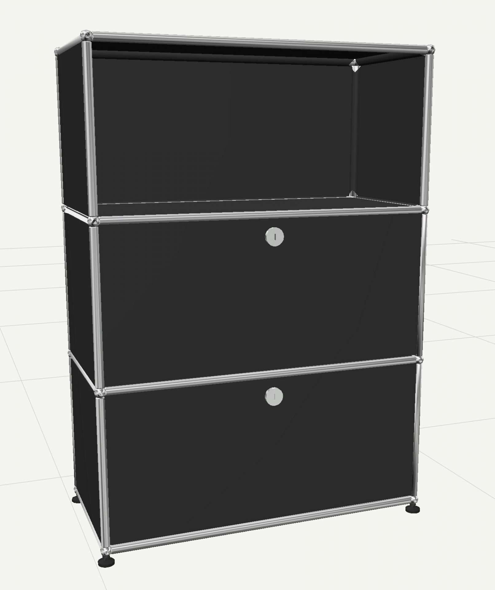USM Haller Highboard in Anthrazitgrau mit zwei Klappen und einem offenen Fach. Designklassiker für stilvolle Wohnräume.