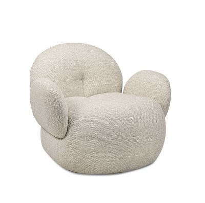 Beiger Nana Sessel von Freifrau Manufaktur: Moderner, runder Loungesessel für Wohnzimmer und Entspannung.