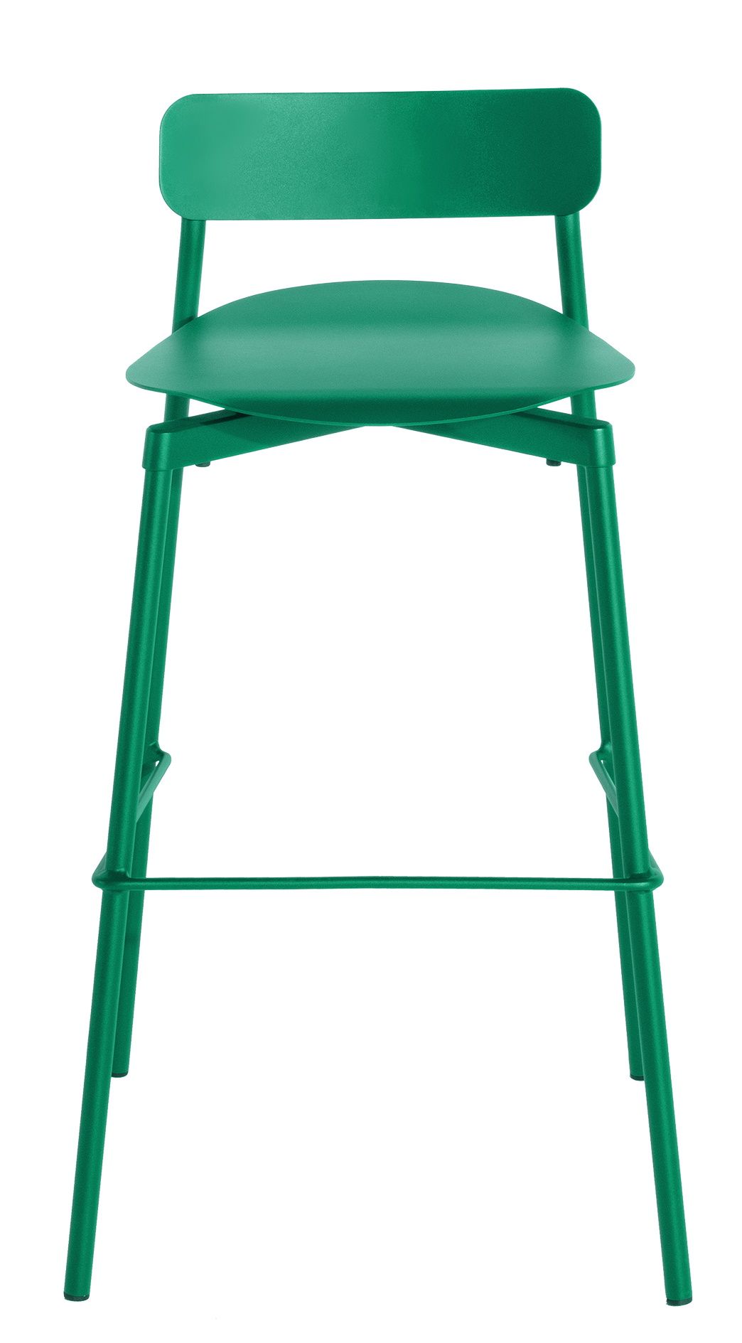 Mintgrüner Fromme Barstool Barhocker von Petite Friture, H 75 cm, mit Rückenlehne und Fußstütze.