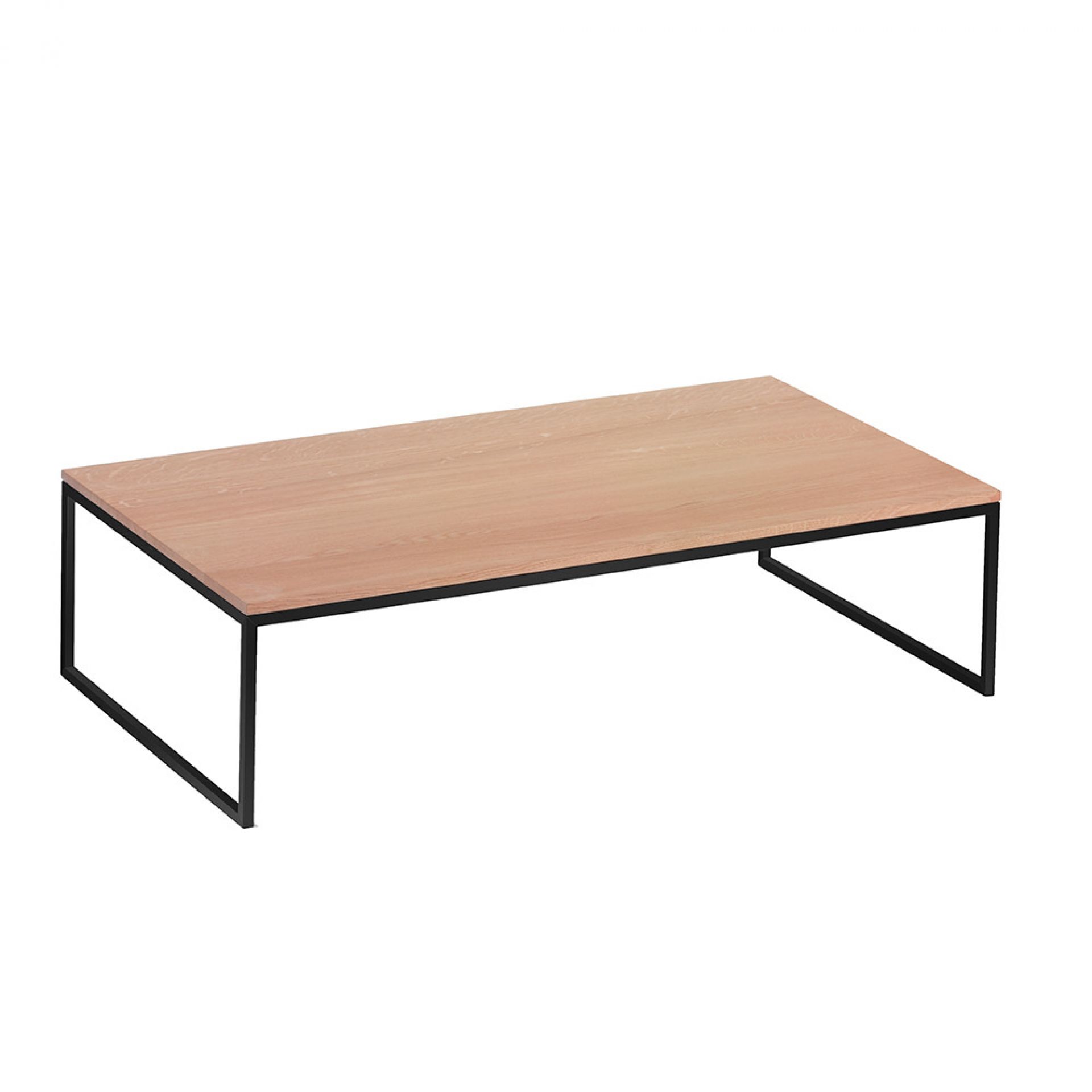 Less H 15/2 Couchtisch von Hans Hansen: Rechteckiger Wohnzimmertisch mit hellem Holz und schwarzem Metallgestell.