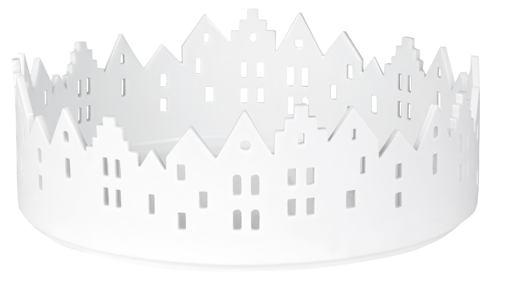 Weißes Räder Lichthaus aus Porzellan mit filigranem Stadtlichter-Design für stimmungsvolle Beleuchtung im Zuhause.